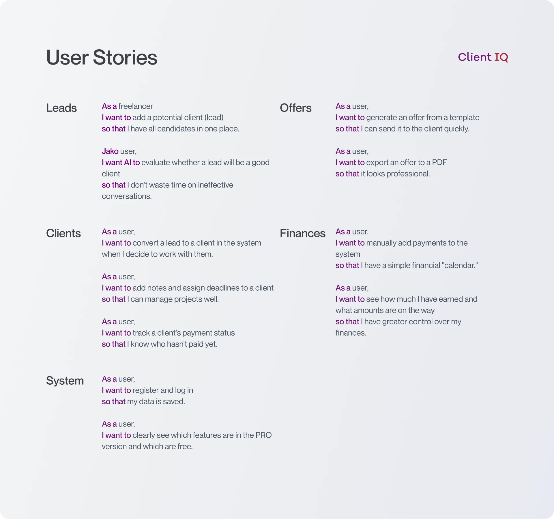 UX_ClientIQ_User Stories 2