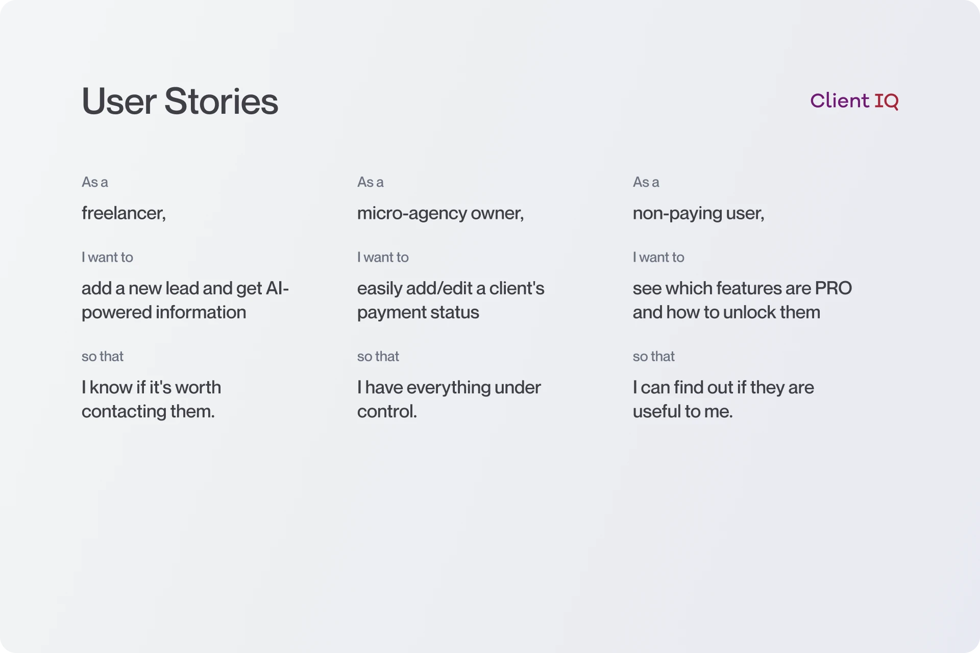 UX_ClientIQ_User Stories